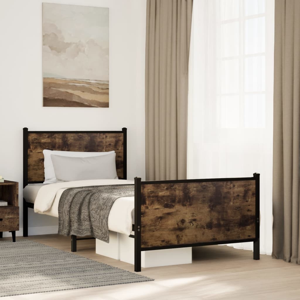 Metal Bedframe Smoked Oak 90x190cm Single - Charlotte Dunes