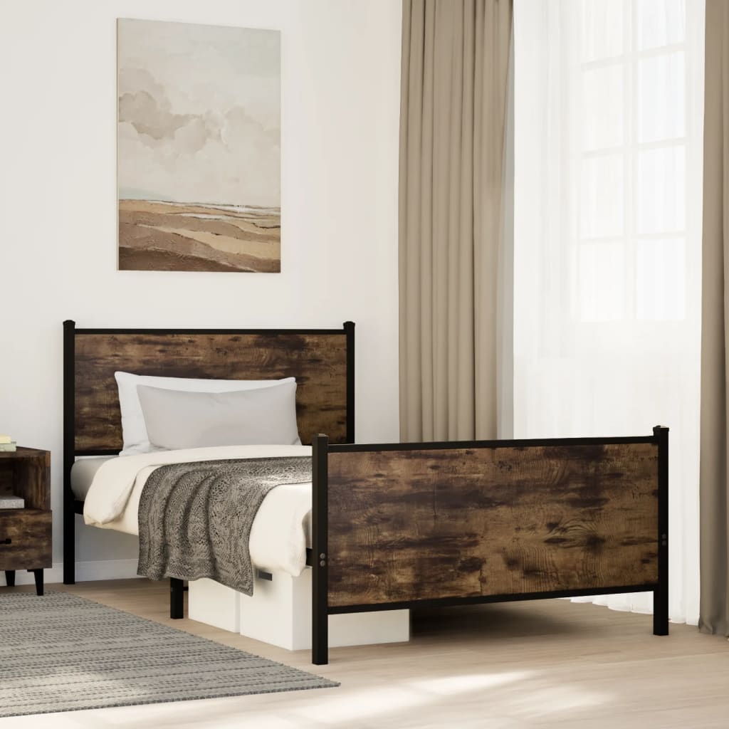 Metal Bedframe Smoked Oak 100x190cm - Discount Dealers