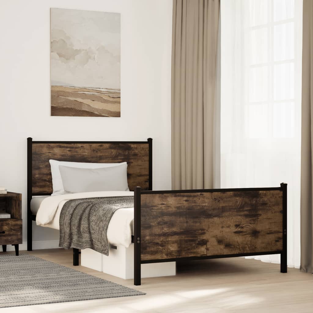 Metal Bedframe Smoked Oak 107x203cm - Unbeatable Bargains