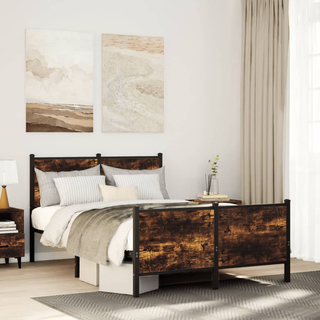 Metal Bedframe Smoked Oak 120x190cm Small Double - Merlin Deals
