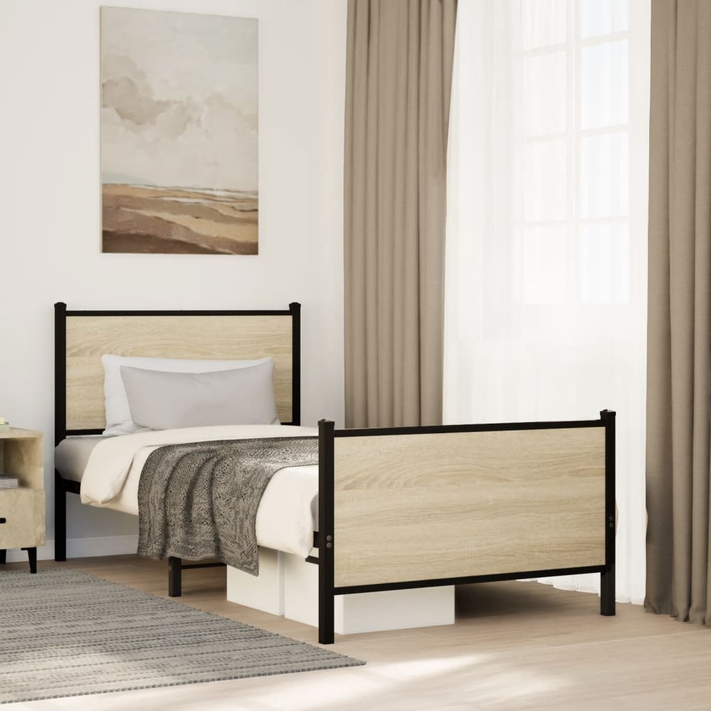 Metal Bedframe Sonoma Oak 75x190cm Small Single - Tyrell & Tyrell