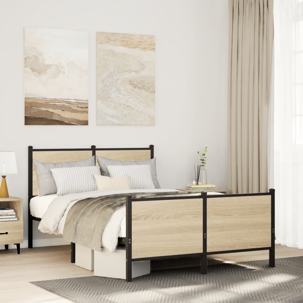 Metal Bedframe Sonoma Oak 120x190cm Small Double - Decor Base
