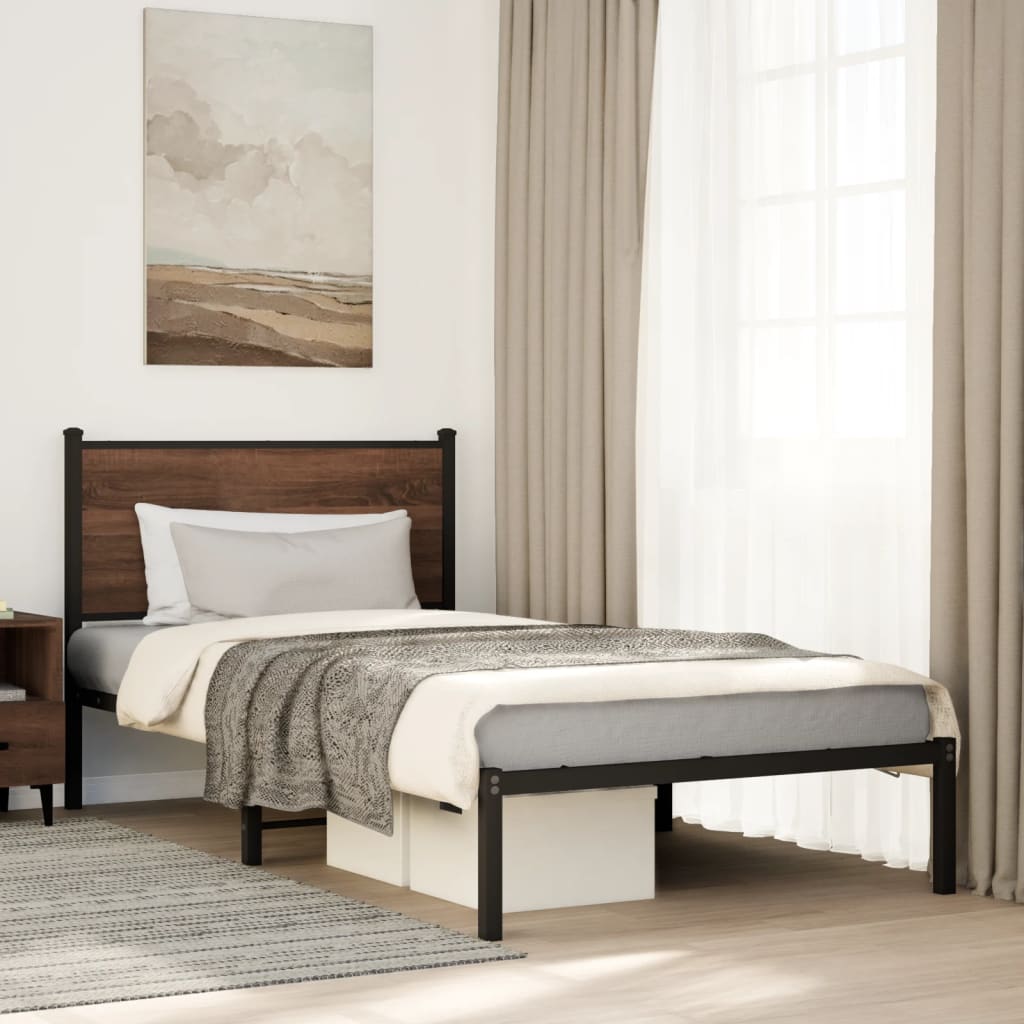 Metal Bedframe Brown Oak 100x190cm - Discount Dealers