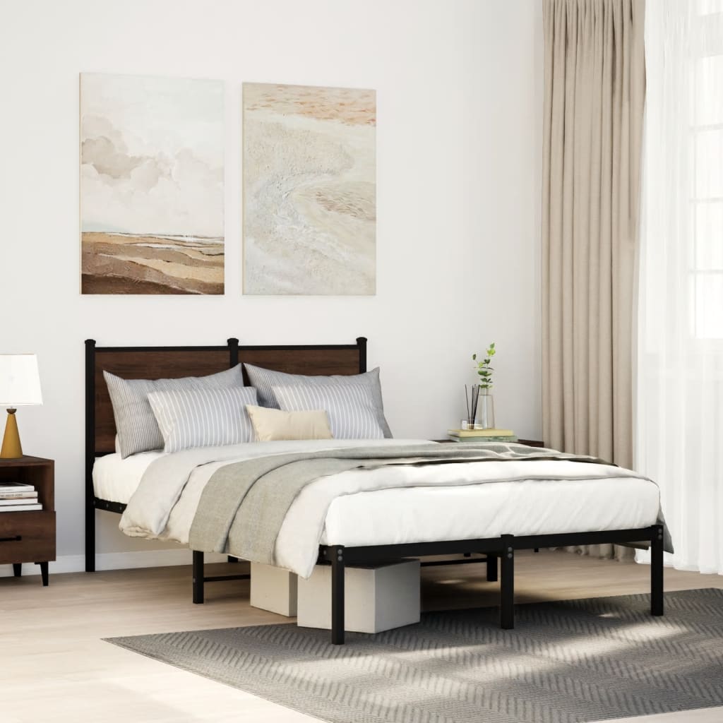Metal Bedframe Brown Oak 120x190cm Small Double - Decor Base