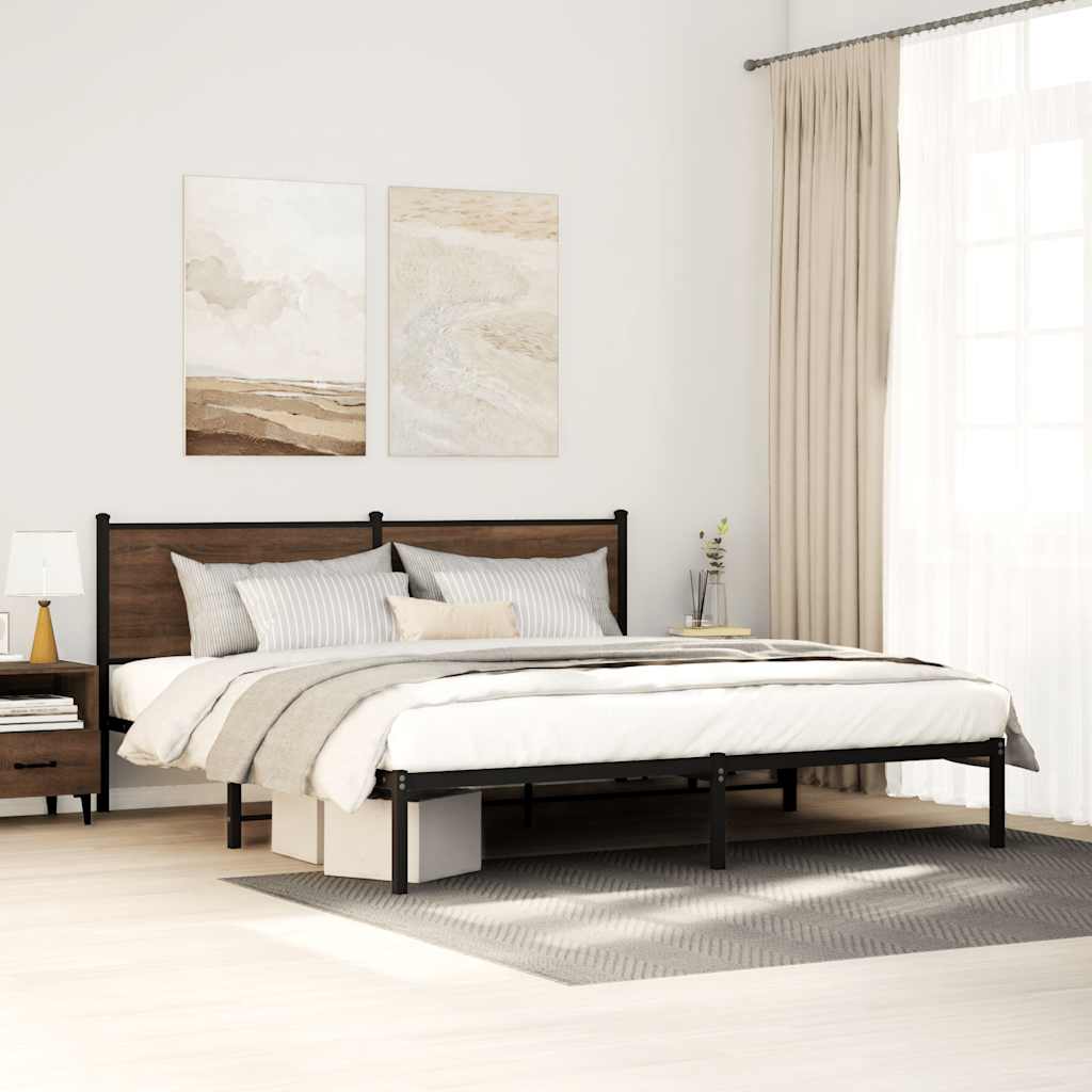 Metal Bedframe Brown Oak 193x203cm - Casper Homes