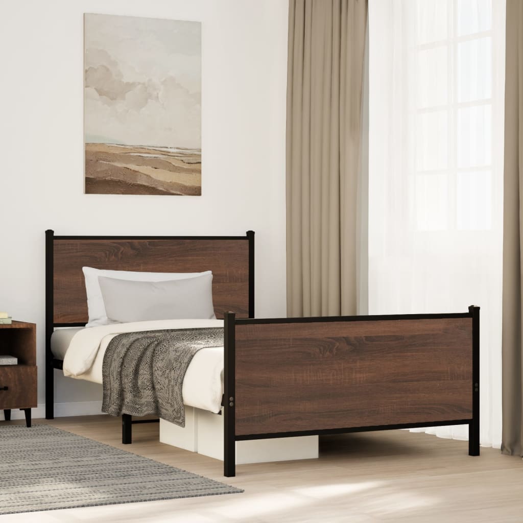 Metal Bedframe Brown Oak 100x190cm - Decor Base