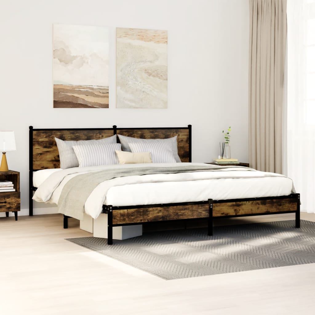 Metal Bedframe Smoked Oak 160x200cm - Casper Homes
