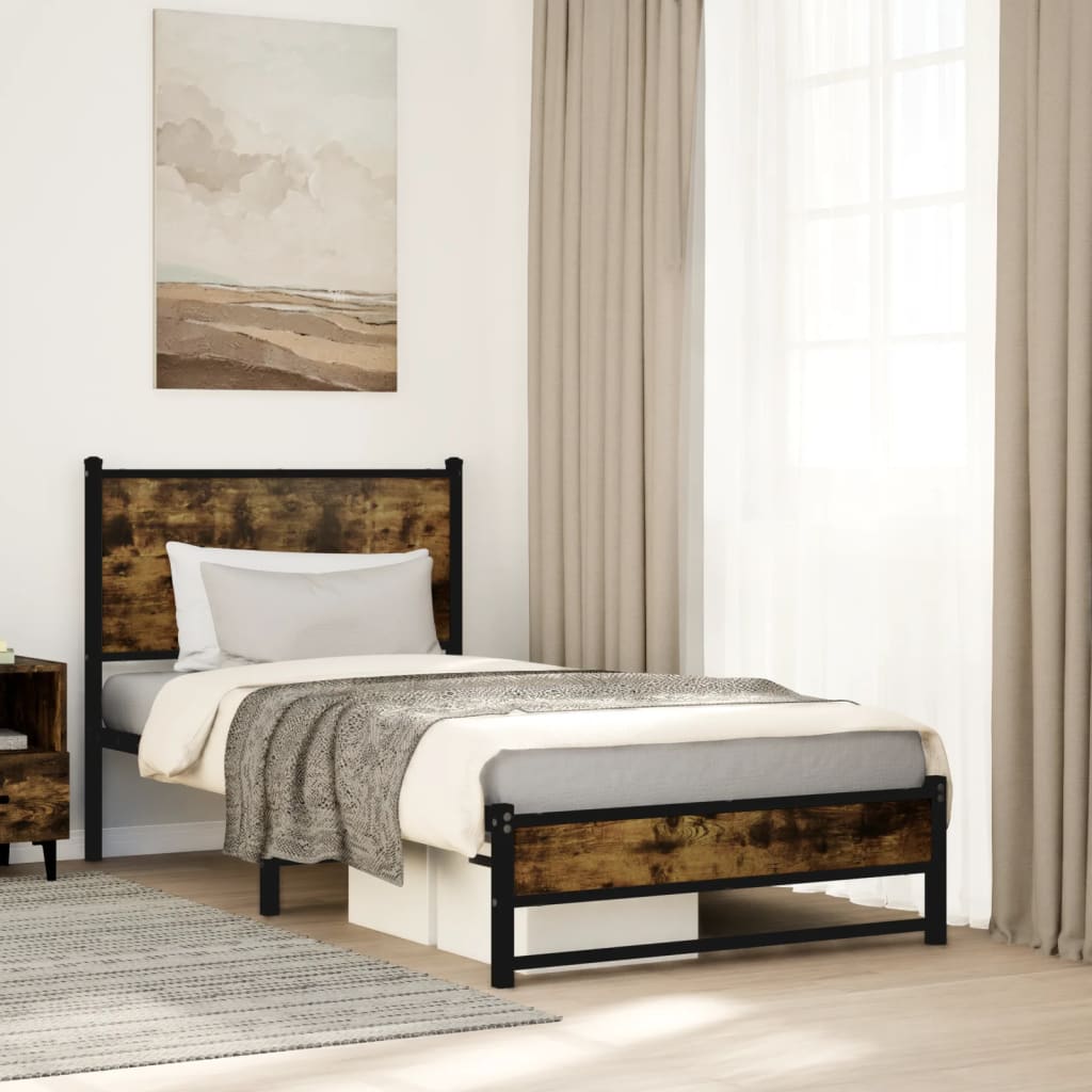 Metal Bedframe Smoked Oak 90x190cm Single - The Home Maker