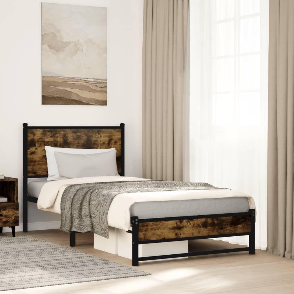Metal Bedframe Smoked Oak 90x200cm - Brittle & Co