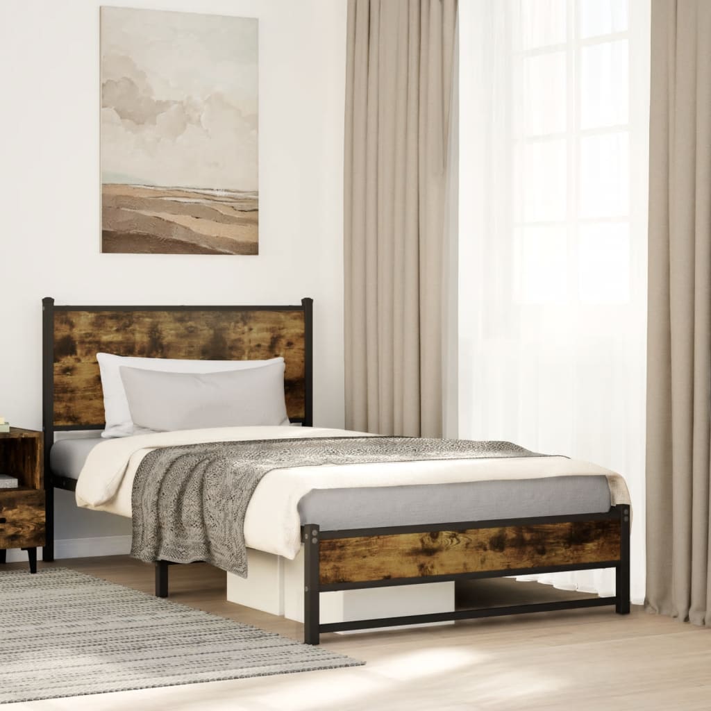 Metal Bedframe Smoked Oak 107x203cm - Merlin Deals