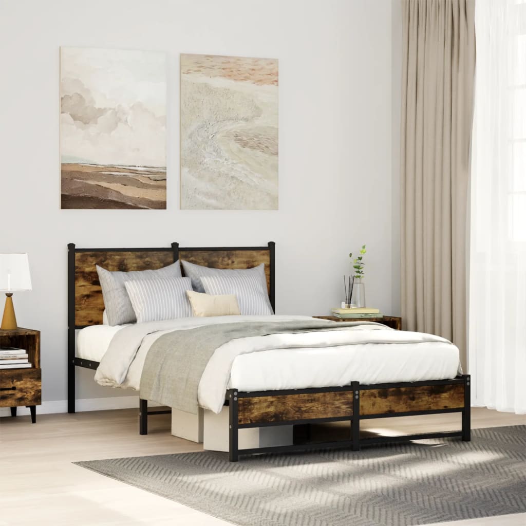 Metal Bedframe Smoked Oak 120x190cm Small Double - Casper Homes