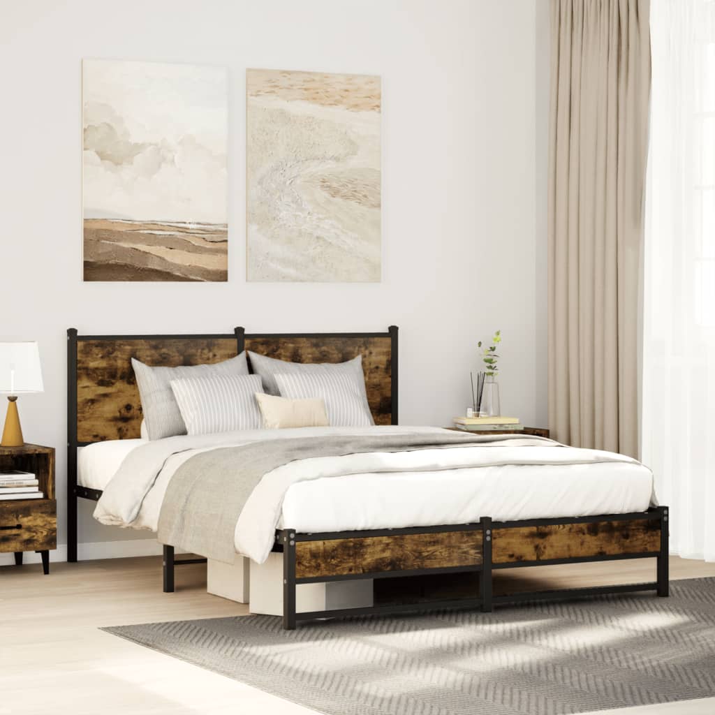 Metal Bedframe Smoked Oak 140x190cm - Merkel Designers