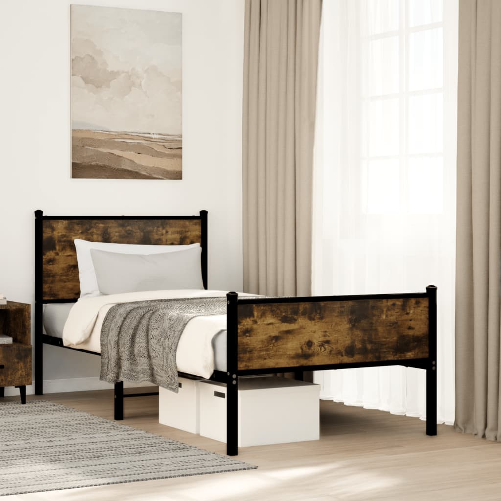Metal Bedframe Smoked Oak 75x190cm Small Single - Merkel Designers