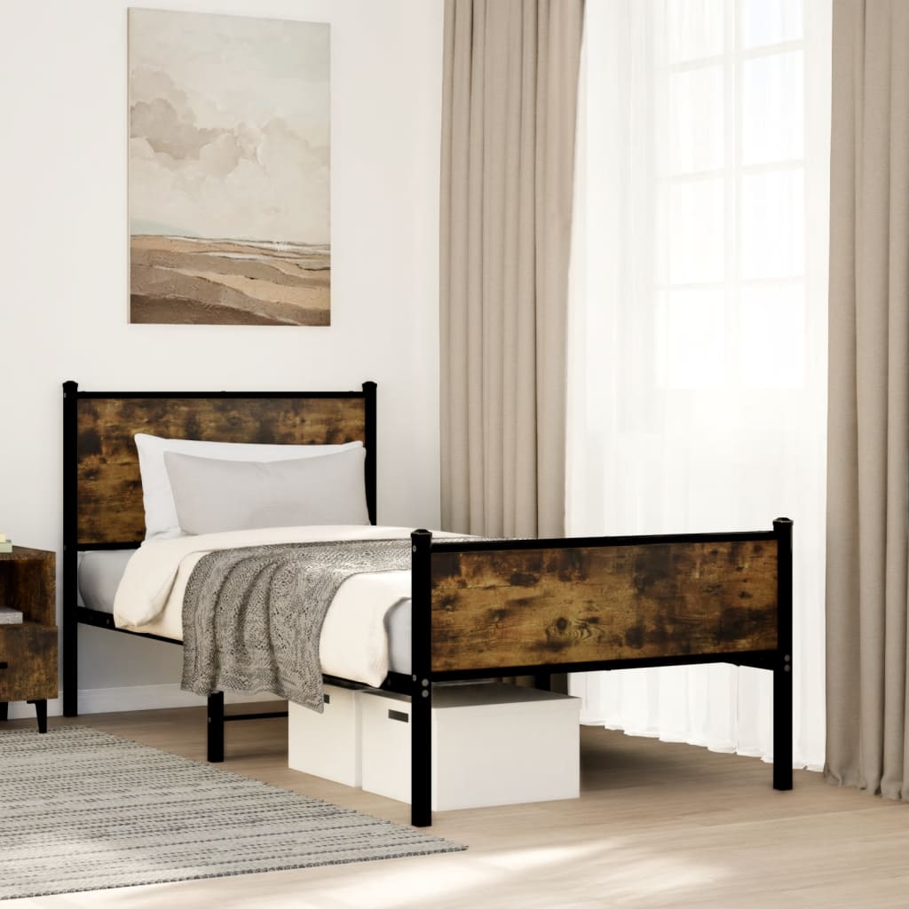 Metal Bedframe Smoked Oak 90x200cm - Discount Dealers