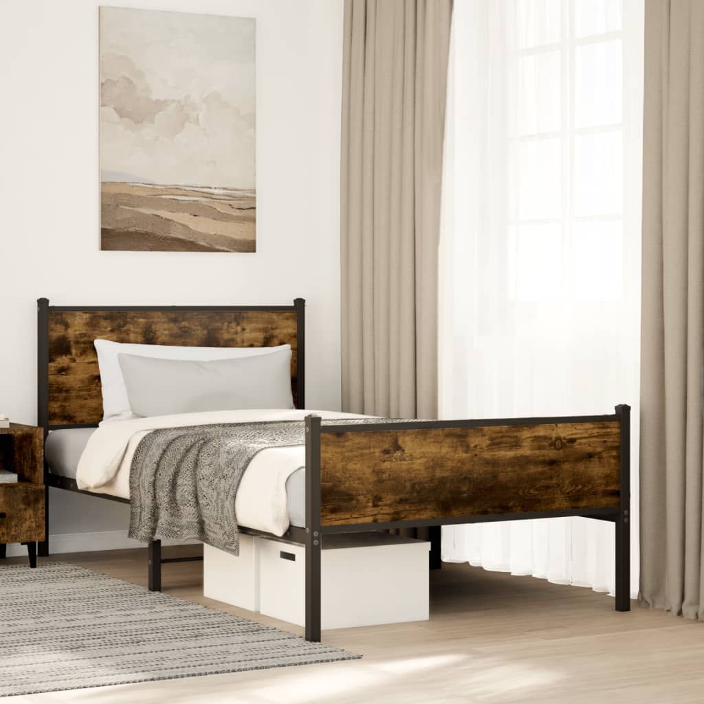 Metal Bedframe Smoked Oak 100x200cm - Charlotte Dunes
