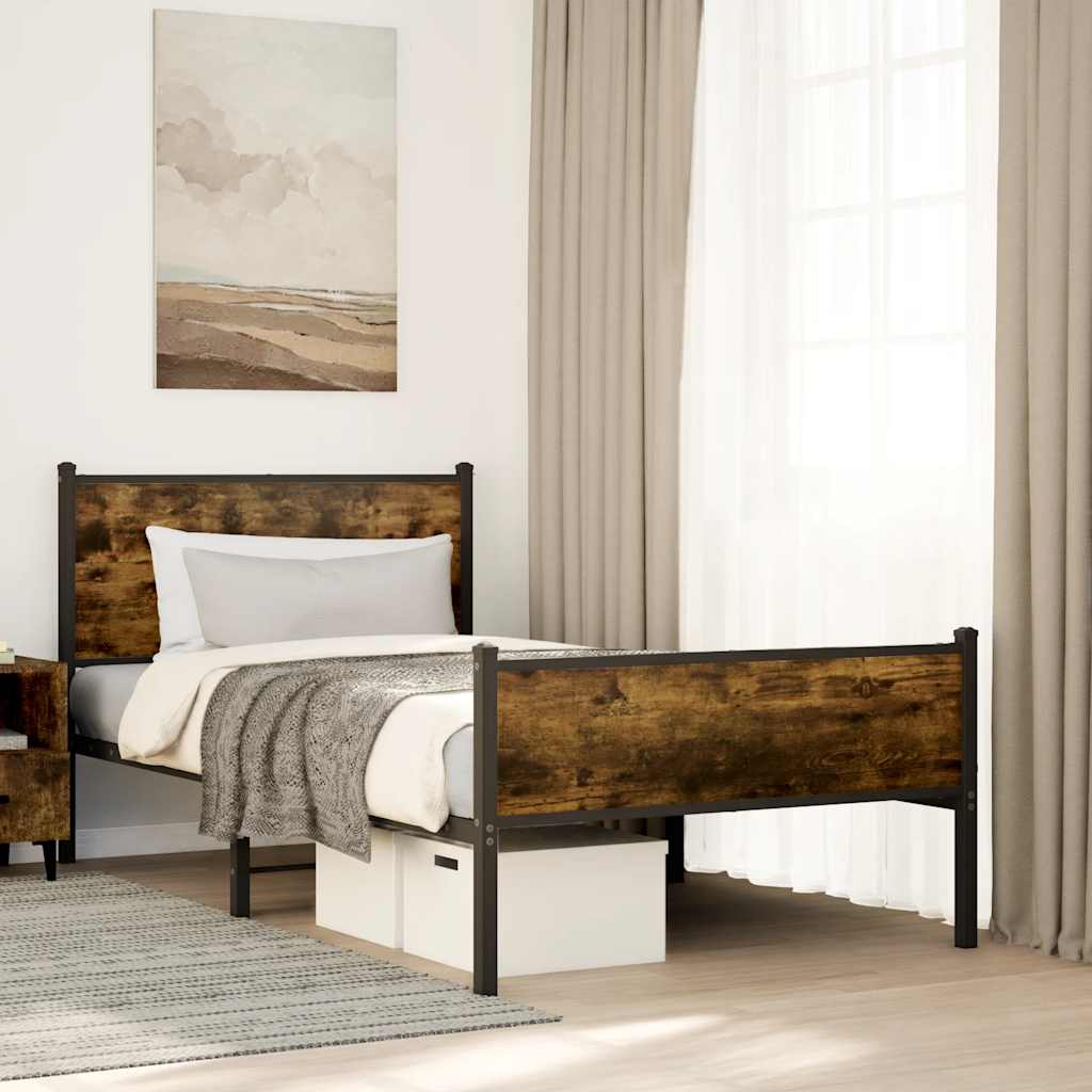 Metal Bedframe Smoked Oak 107x203cm - Tyrell & Tyrell
