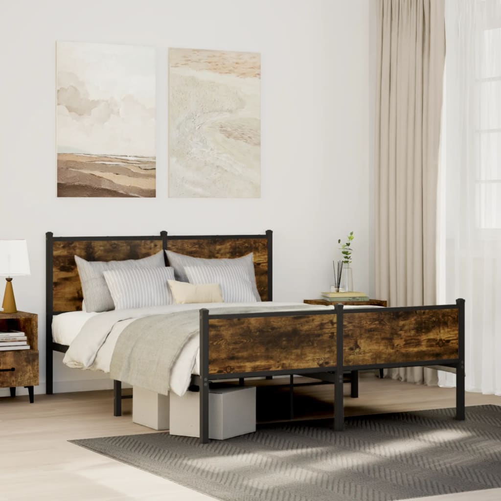 Metal Bedframe Smoked Oak 137x190cm - Design Hut