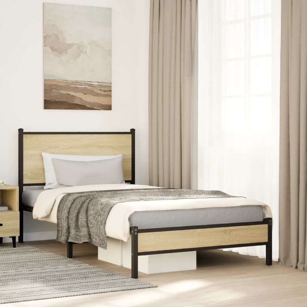 Metal Bedframe Sonoma Oak 100x200cm - Design Hut