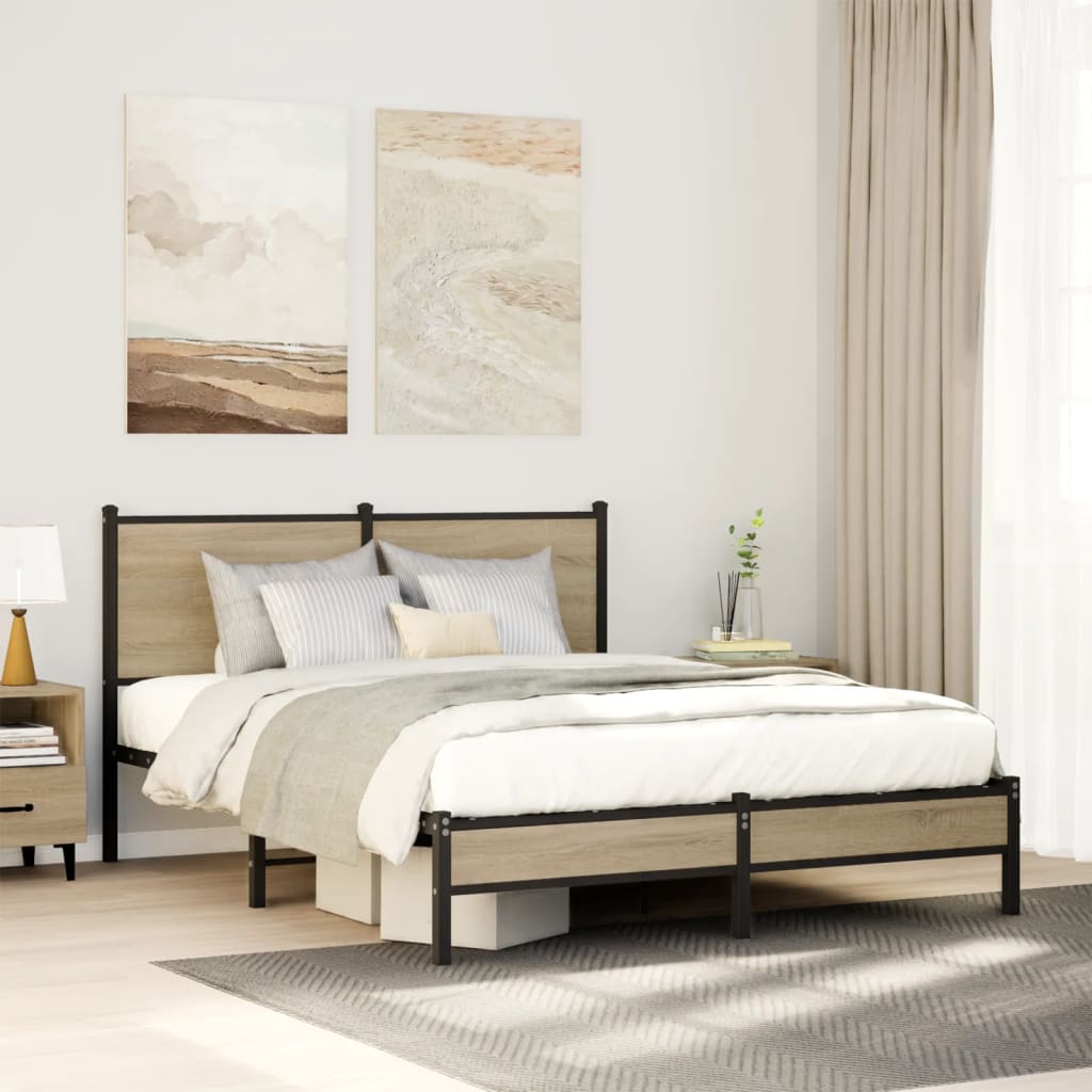 Metal Bedframe Sonoma Oak 137x190cm - Discount Dealers