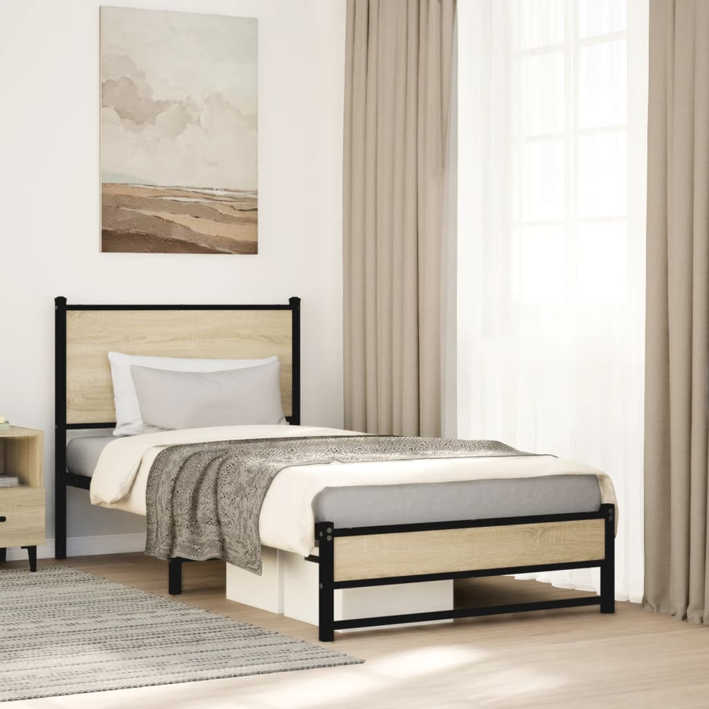 Metal Bedframe Sonoma Oak 90x190cm Single - Casper Homes