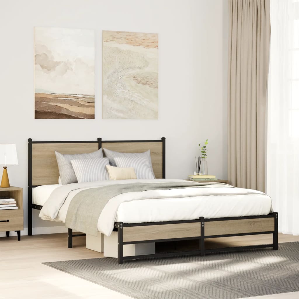 Metal Bedframe Sonoma Oak 140x190cm - Design Hut