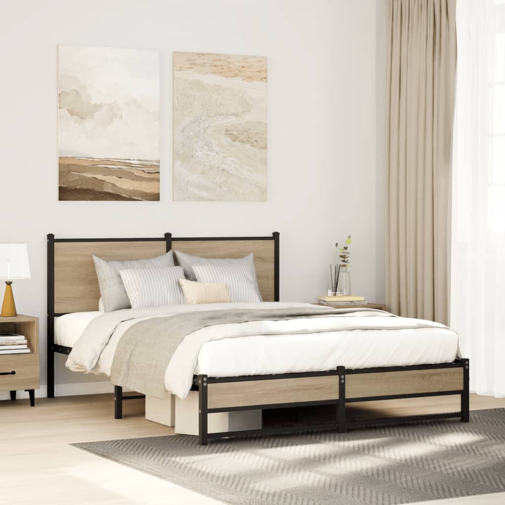 Metal Bedframe Sonoma Oak 140x200cm - Unbeatable Bargains