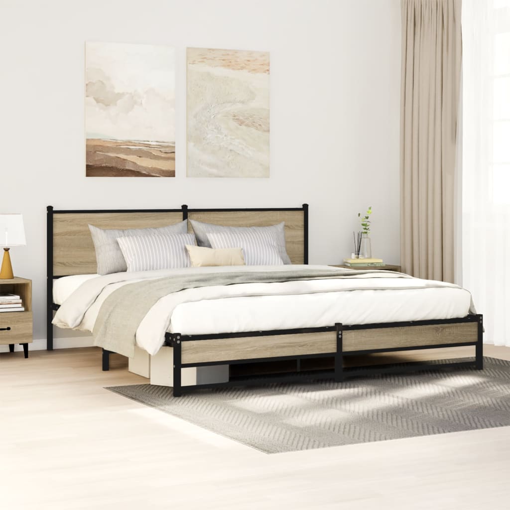 Metal Bedframe Sonoma Oak 160x200cm - Charlotte Dunes