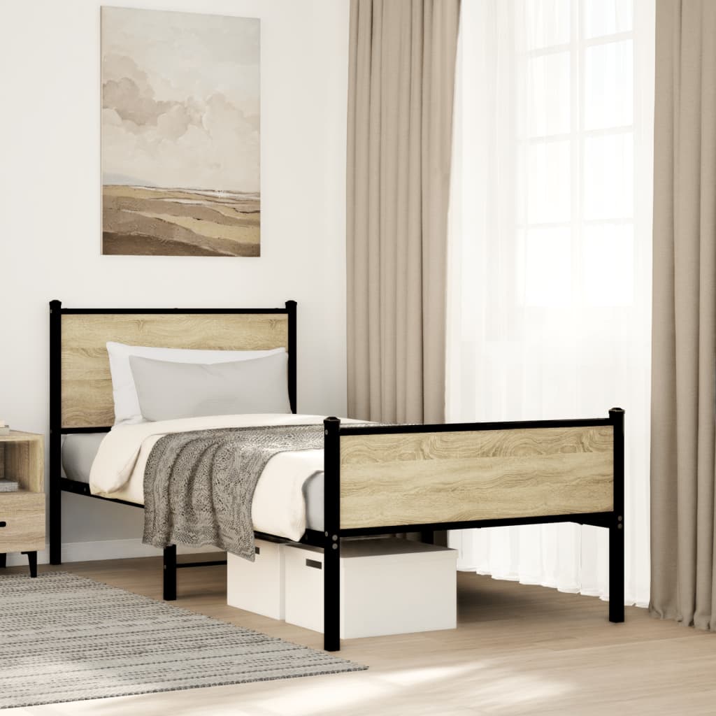 Metal Bedframe Sonoma Oak 90x190cm Single - Tyrell & Tyrell