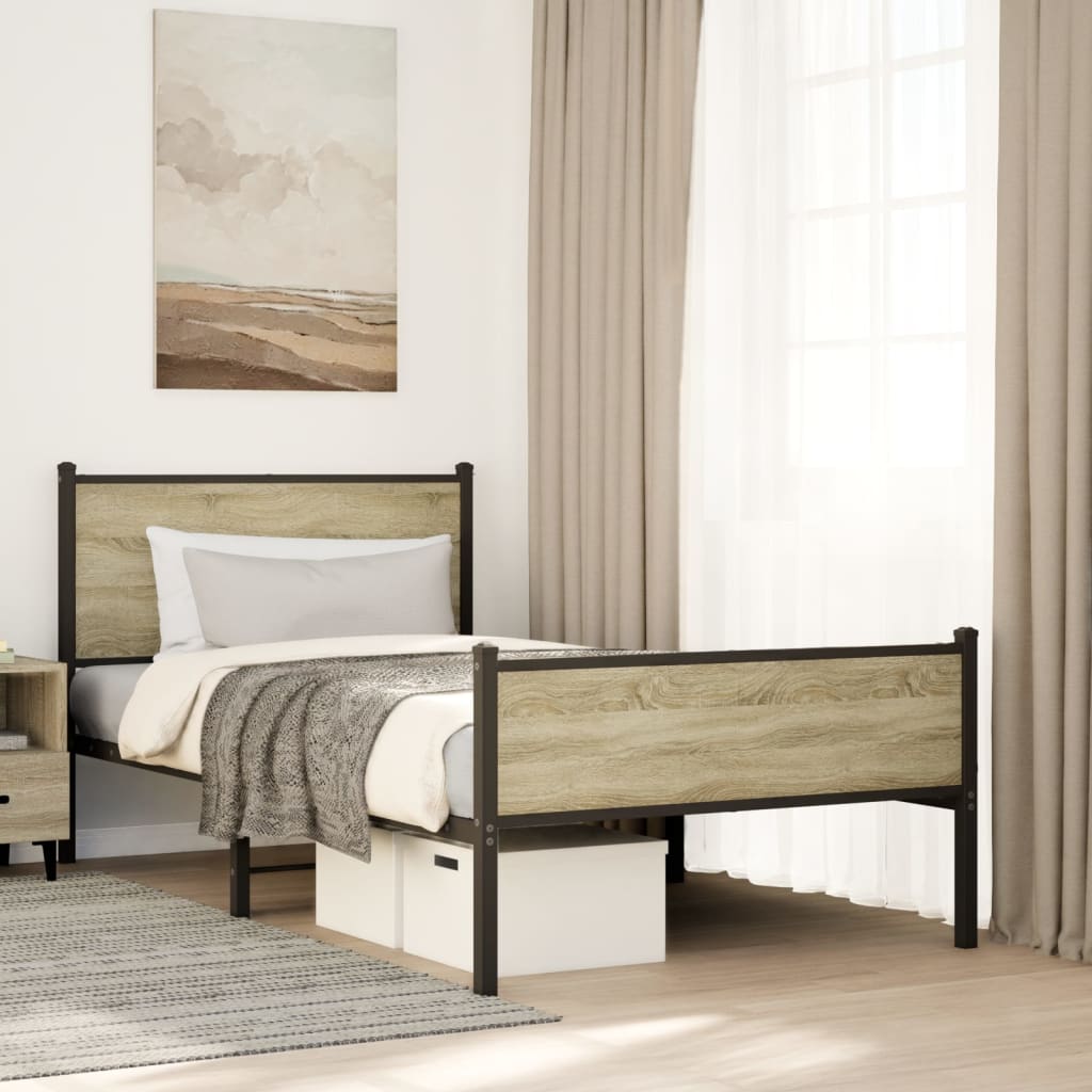 Metal Bedframe Sonoma Oak 100x190cm - Merkel Designers
