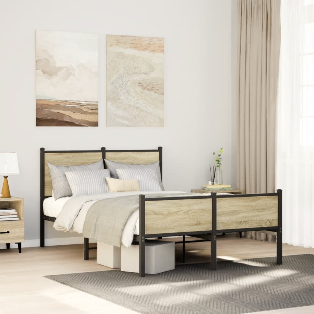 Metal Bedframe Sonoma Oak 120x190cm Small Double - Brittle & Co