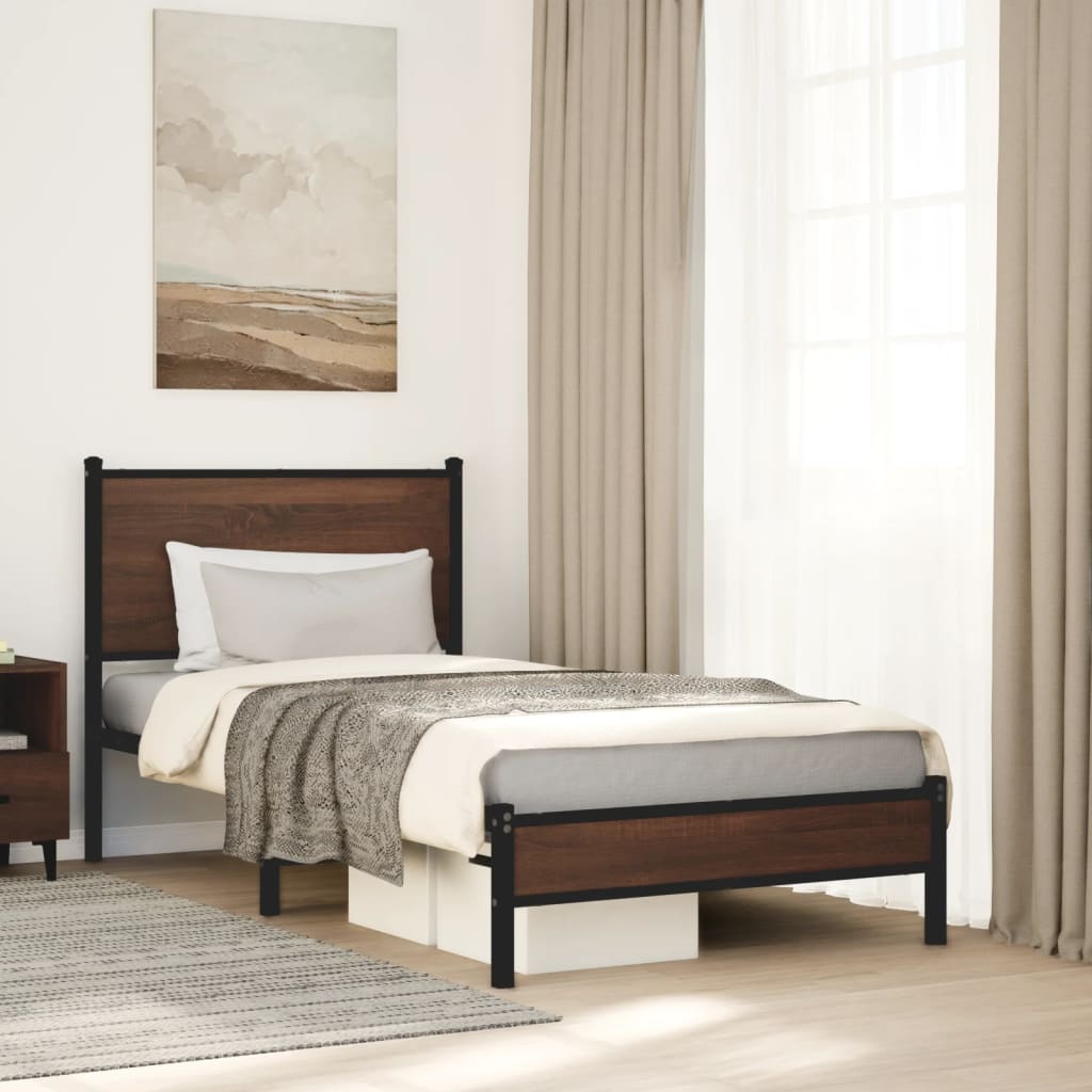 Metal Bedframe Brown Oak 90x190cm Single - Tyrell & Tyrell