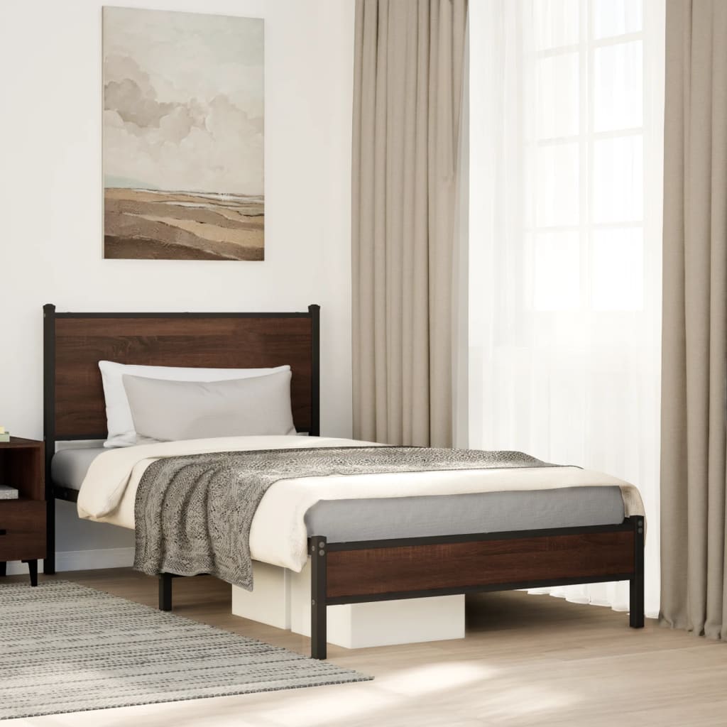 Metal Bedframe Brown Oak 100x190cm - Design Hut
