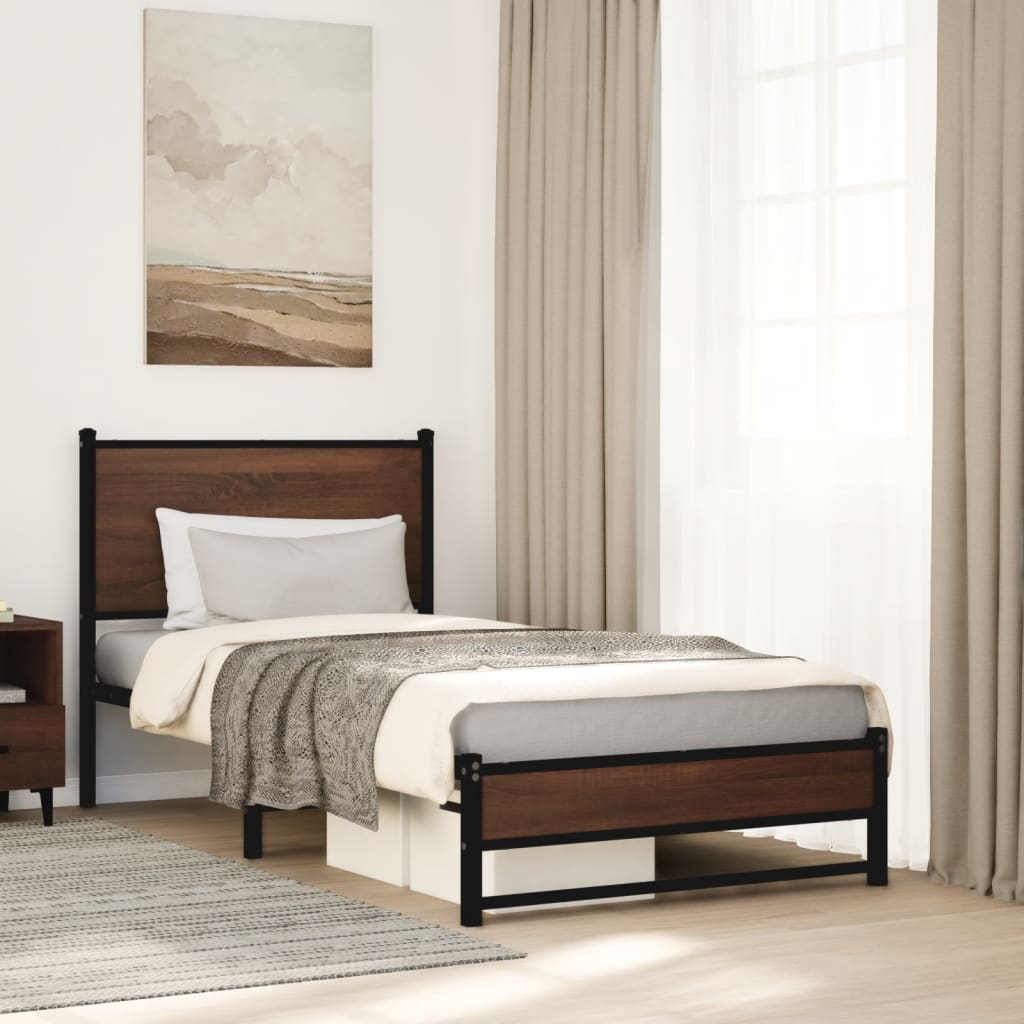 Metal Bedframe Brown Oak 75x190cm Small Single - Discount Dealers