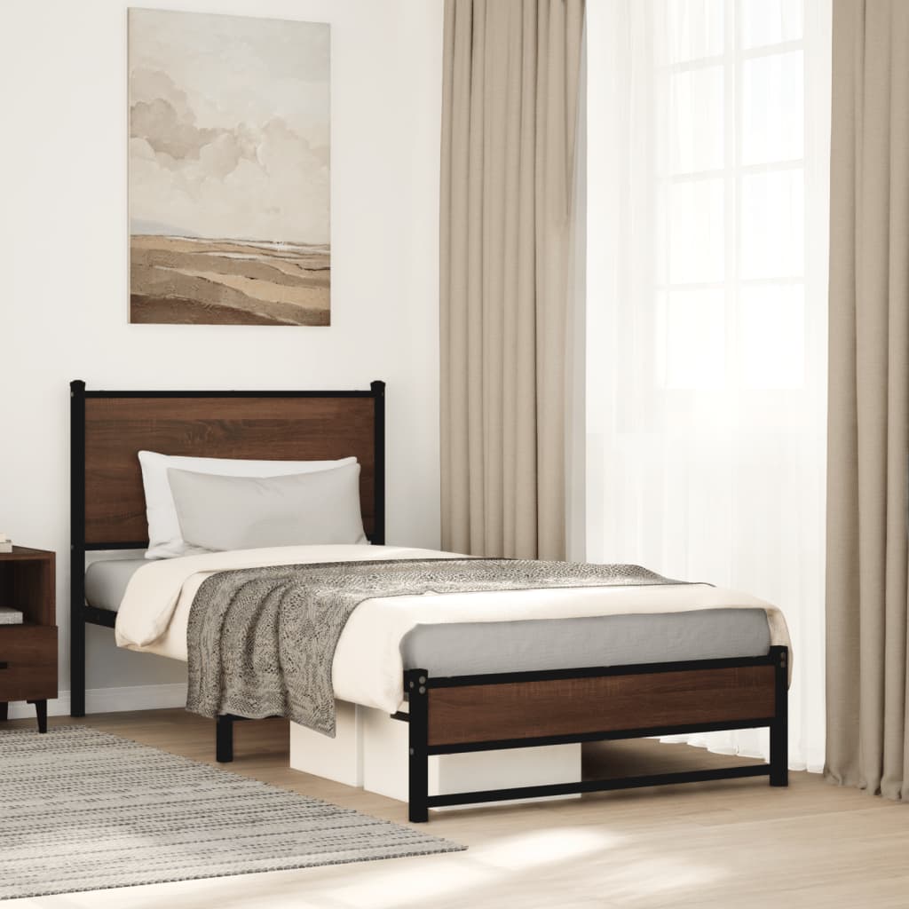 Metal Bedframe Brown Oak 90x200cm - Charlotte Dunes