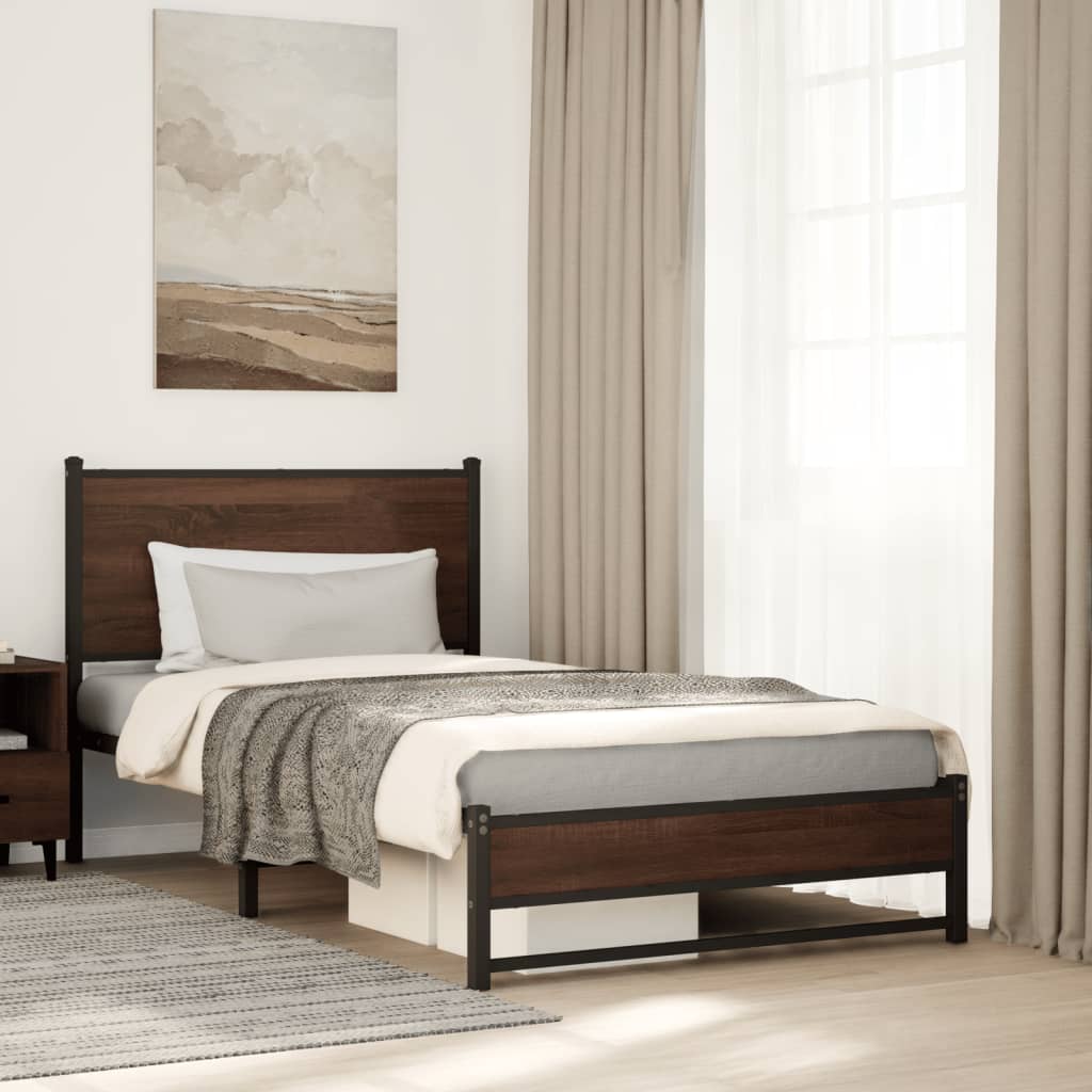 Metal Bedframe Brown Oak 100x200cm - Design Hut