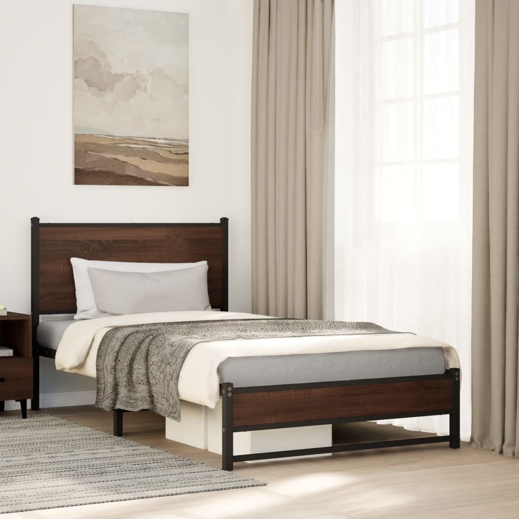 Metal Bedframe Brown Oak 107x203cm - Decor Base