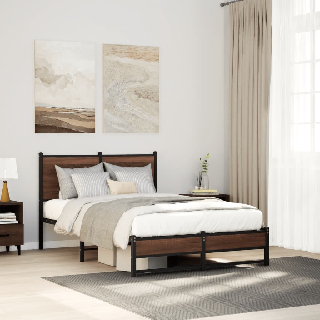 Metal Bedframe Brown Oak 120x190cm Small Double - Charlotte Dunes