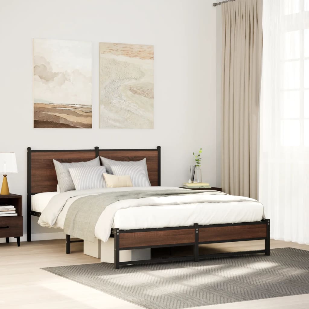 Metal Bedframe Brown Oak 140x200cm - Merlin Deals