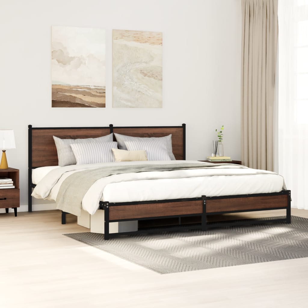 Metal Bedframe Brown Oak 160x200cm - Merlin Deals