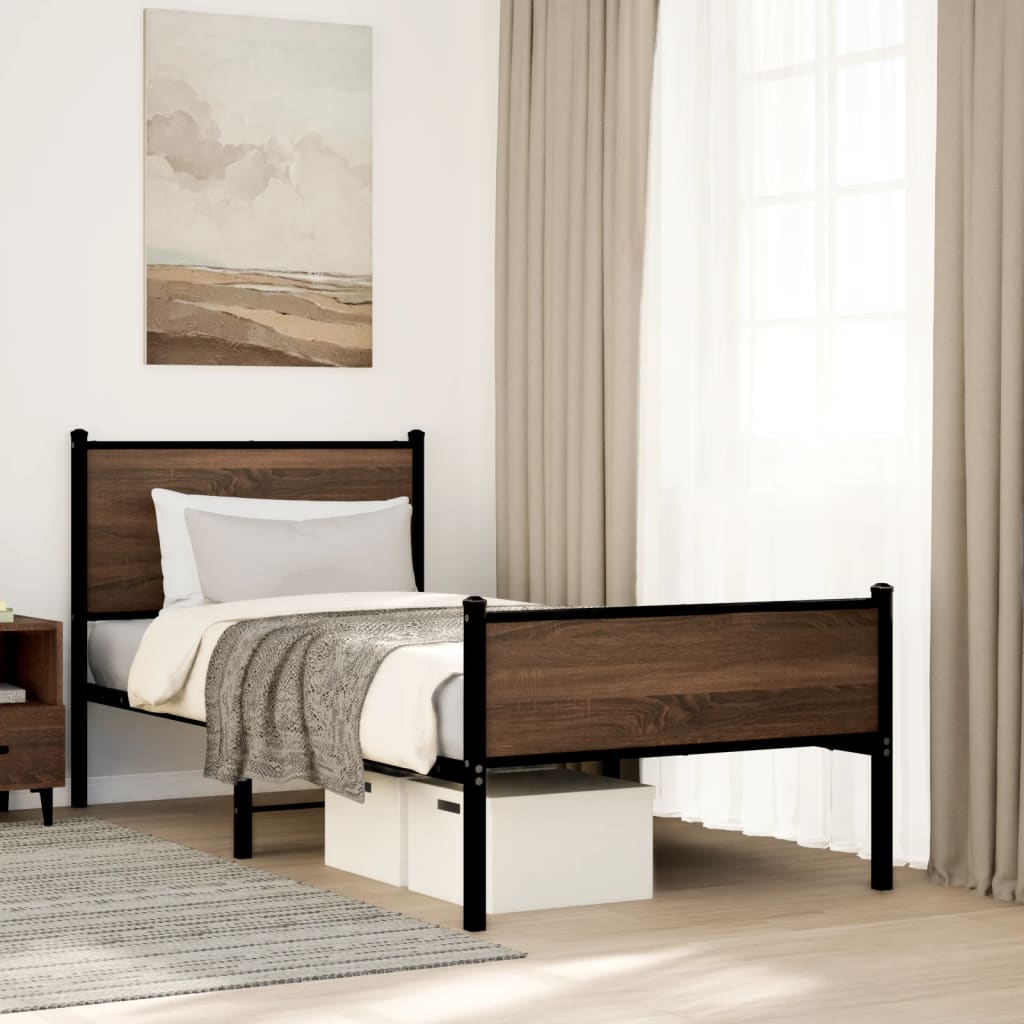 Metal Bedframe Brown Oak 75x190cm Small Single - Charlotte Dunes