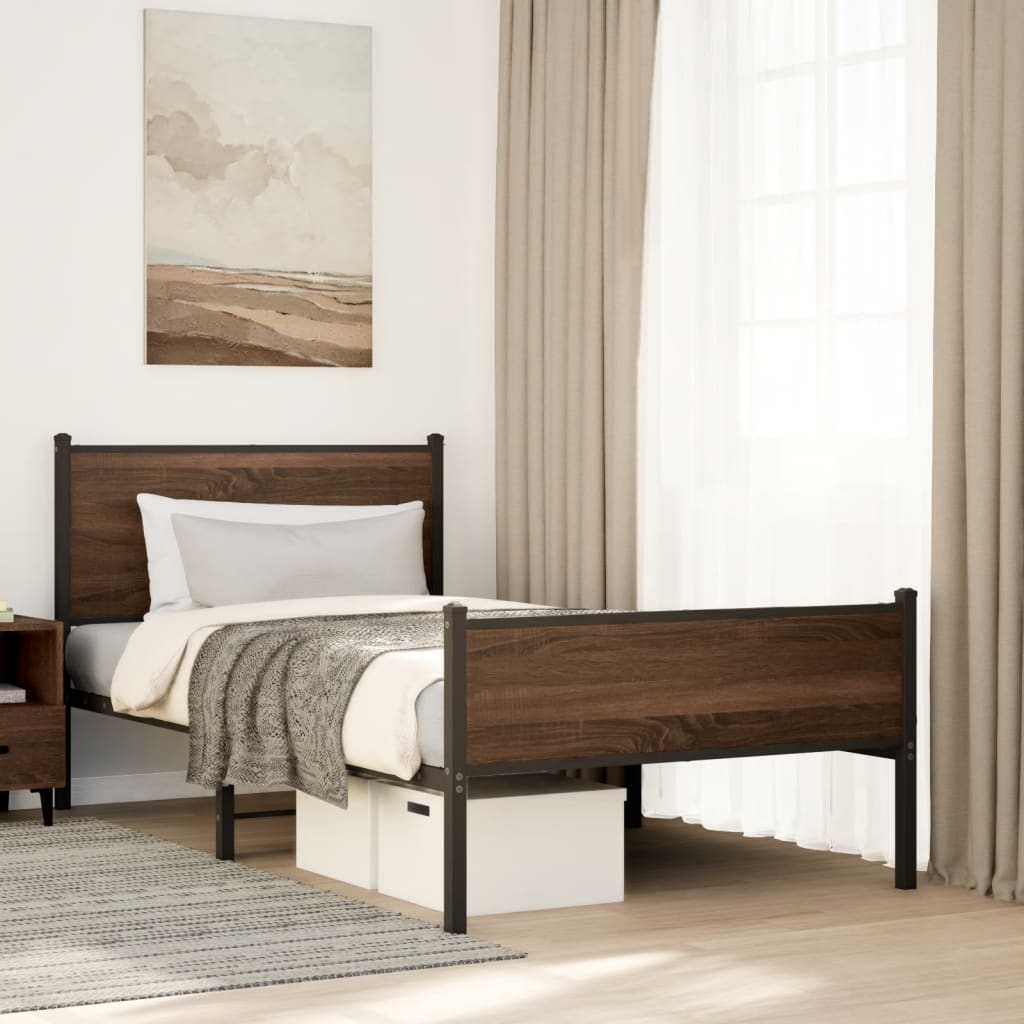 Metal Bedframe Brown Oak 100x190cm - Design Hut