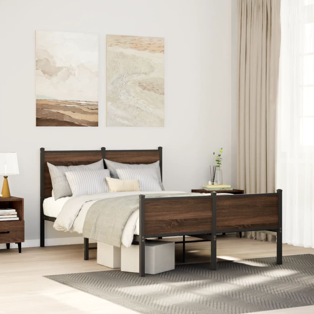 Metal Bedframe Brown Oak 120x200cm - Sid & Sam