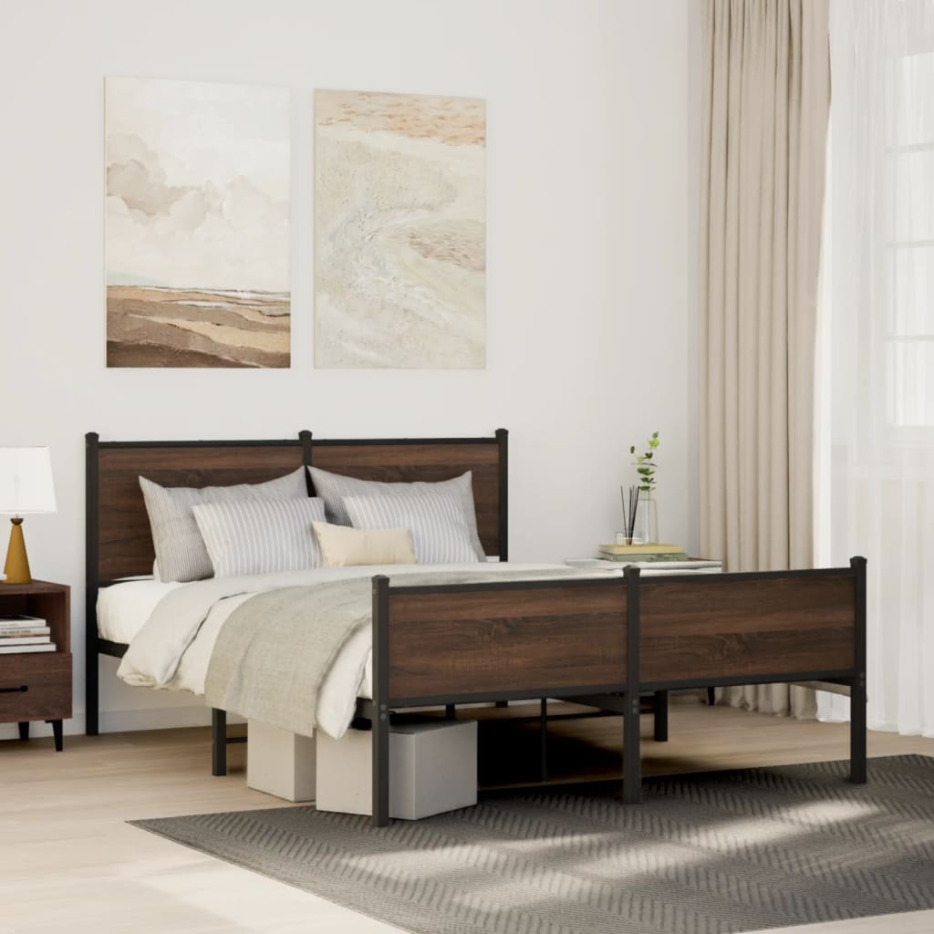 Metal Bedframe Brown Oak 137x190cm - Merlin Deals