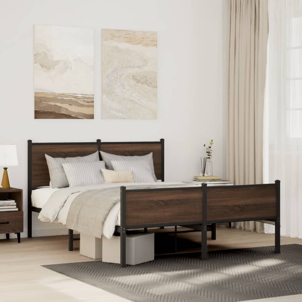 Metal Bedframe Brown Oak 140x190cm - Design Hut