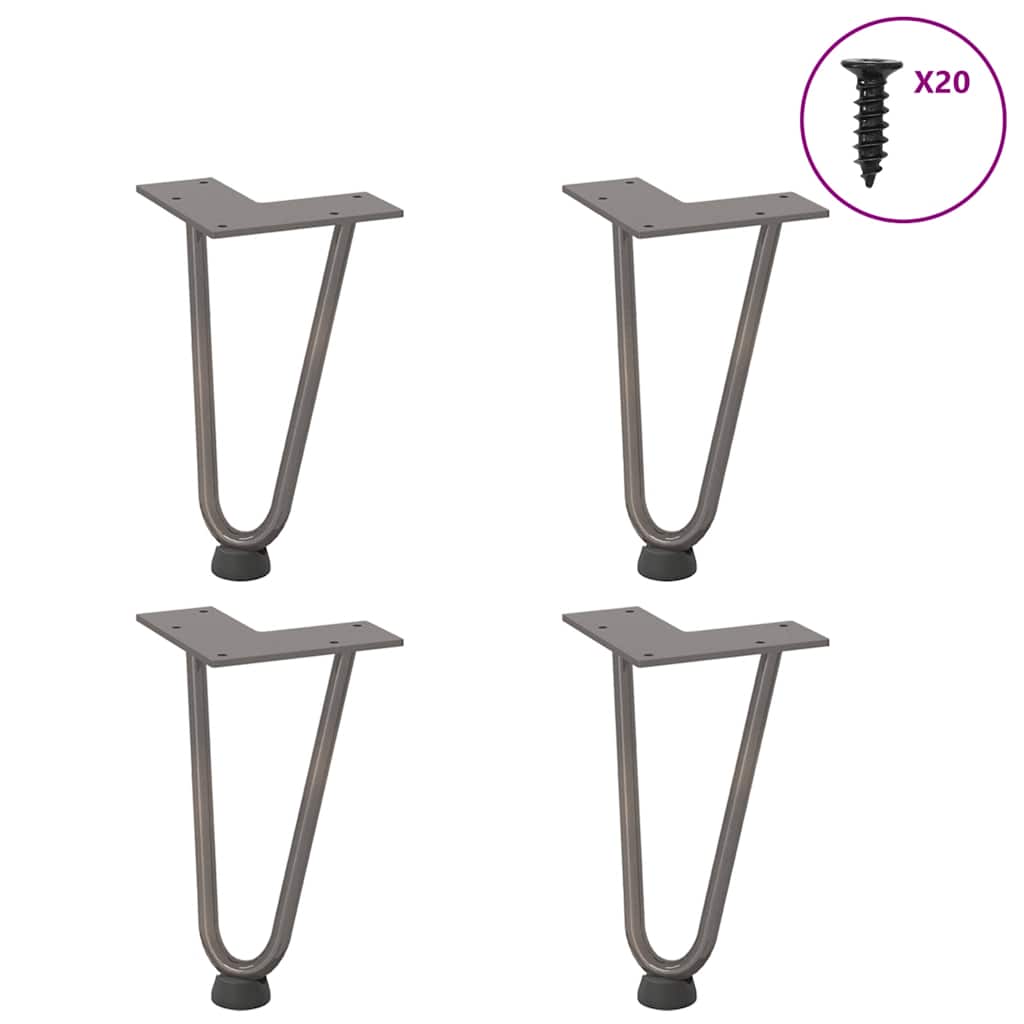Hairpin Table Legs 4 pcs Natural Steel 20 cm Solid Steel - Design Hut