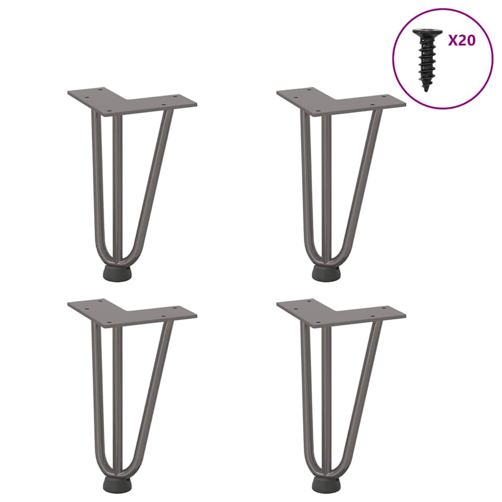 Hairpin Table Legs 4 pcs Natural Steel 20 cm Solid Steel - All Things Good