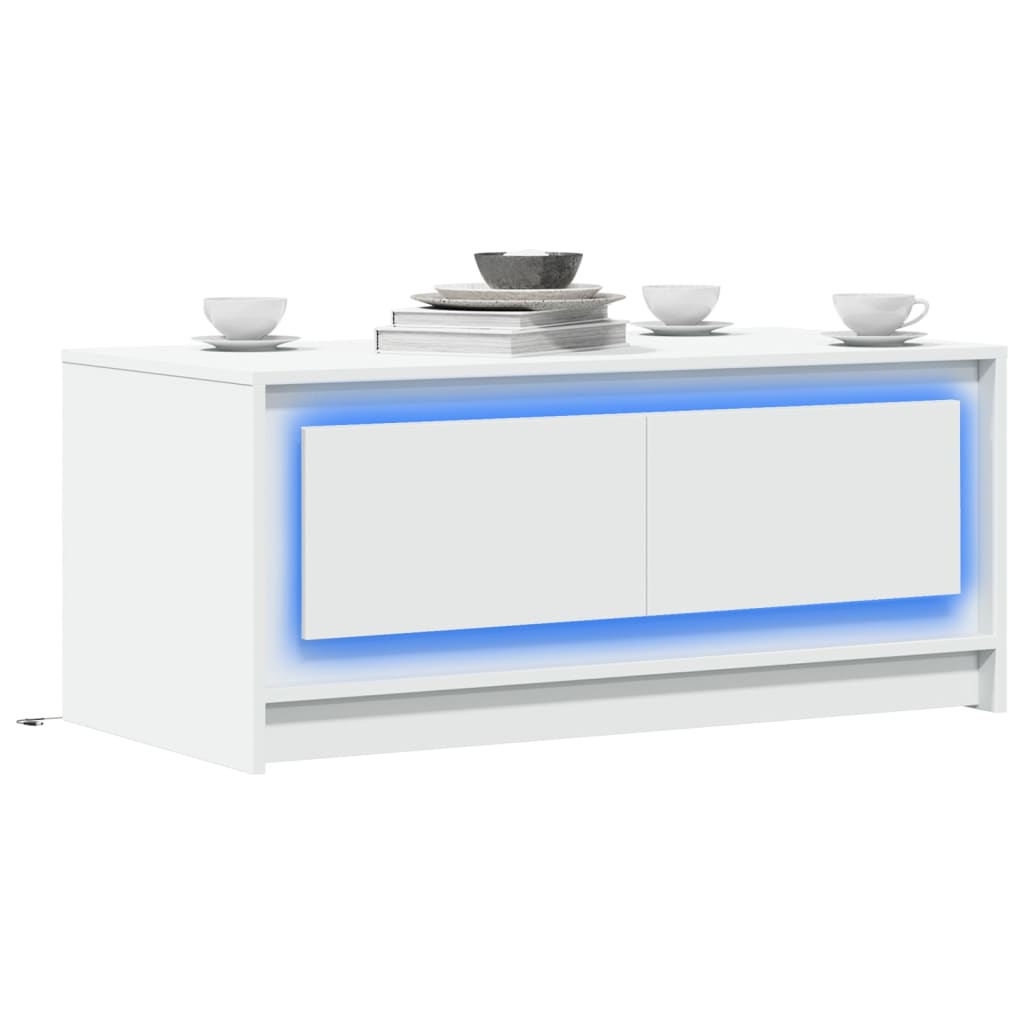 Coffee Table with LED Lights White Engineered Wood - Sid & Sam