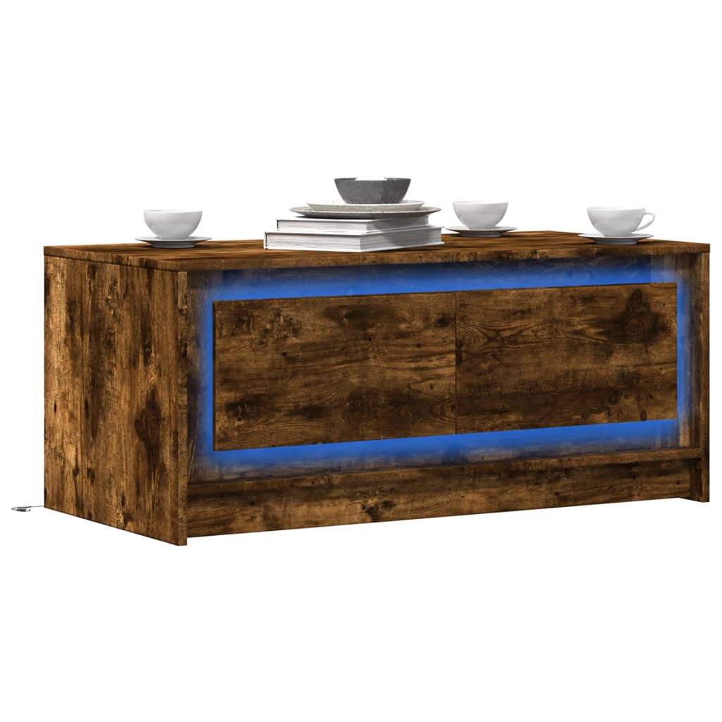 Coffee Table with LED Lights Smoked Oak Engineered Wood - Sid & Sam