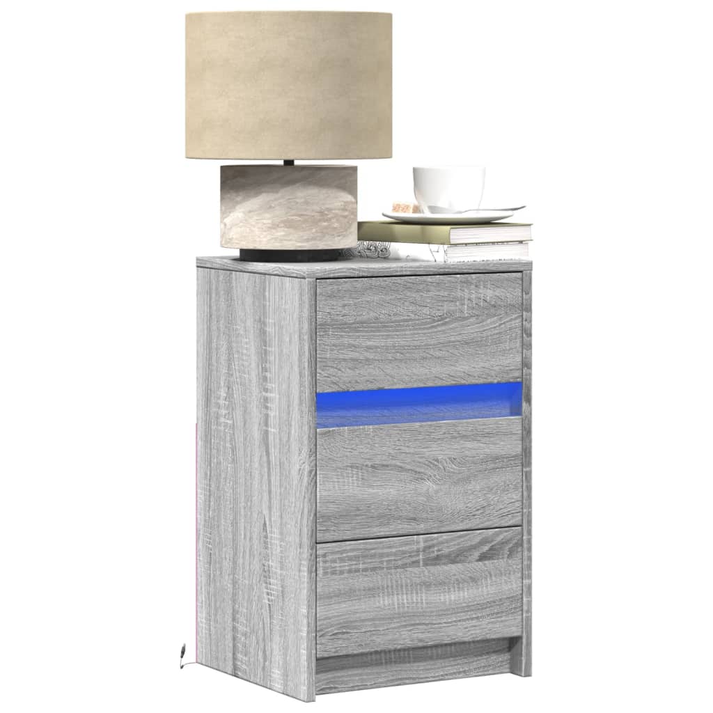 Bedside Cabinet with LED Lights Grey Sonoma Engineered Wood - Sid & Sam