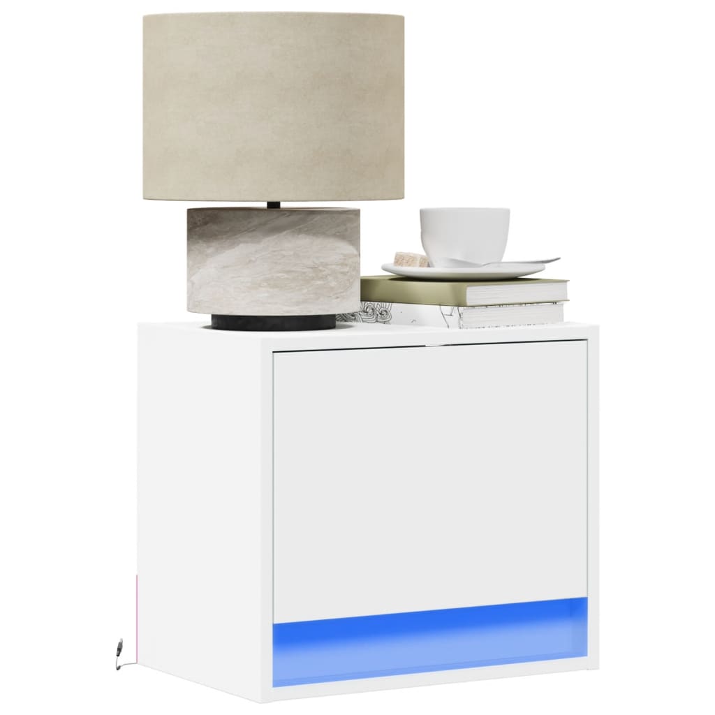 Wall-mounted Bedside Cabinets with LED Lights 2 pcs White - vid-852076 - Design Hut